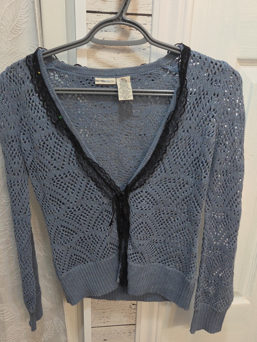 Y2K Blue Lace-Trim Knit Sweater Cardigan - Mary-Kate & Ashley